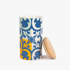 Pote Azul com Tampa de Bambu AZULEJO - Gato Preto