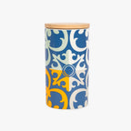 Pote Azul com Tampa de Bambu AZULEJO - Gato Preto