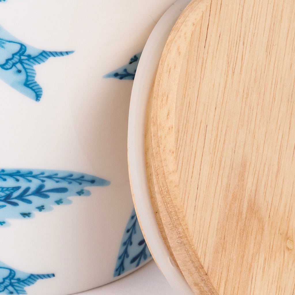 Pote com tampa de Bambu BLUE BIRD - Gato Preto