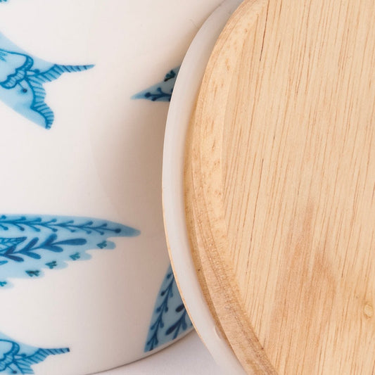 Pote com tampa de Bambu BLUE BIRD - Gato Preto