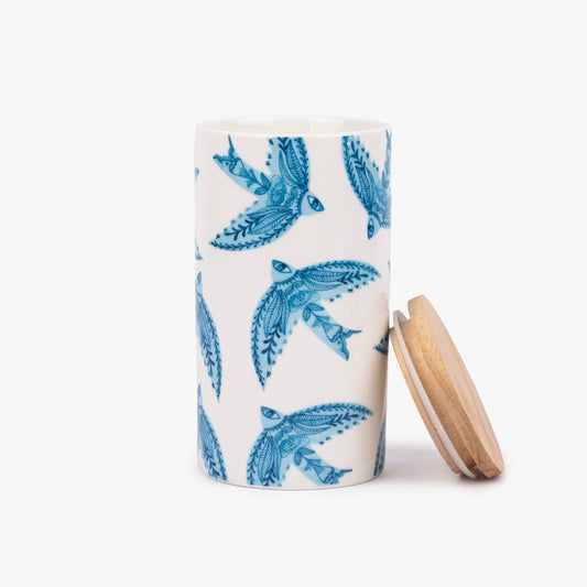 Pote com tampa de Bambu BLUE BIRD - Gato Preto