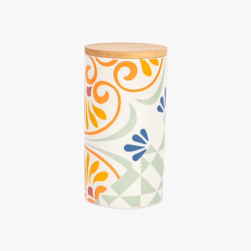 Pote Laranja com Tampa de Bambu AZULEJO - Gato Preto