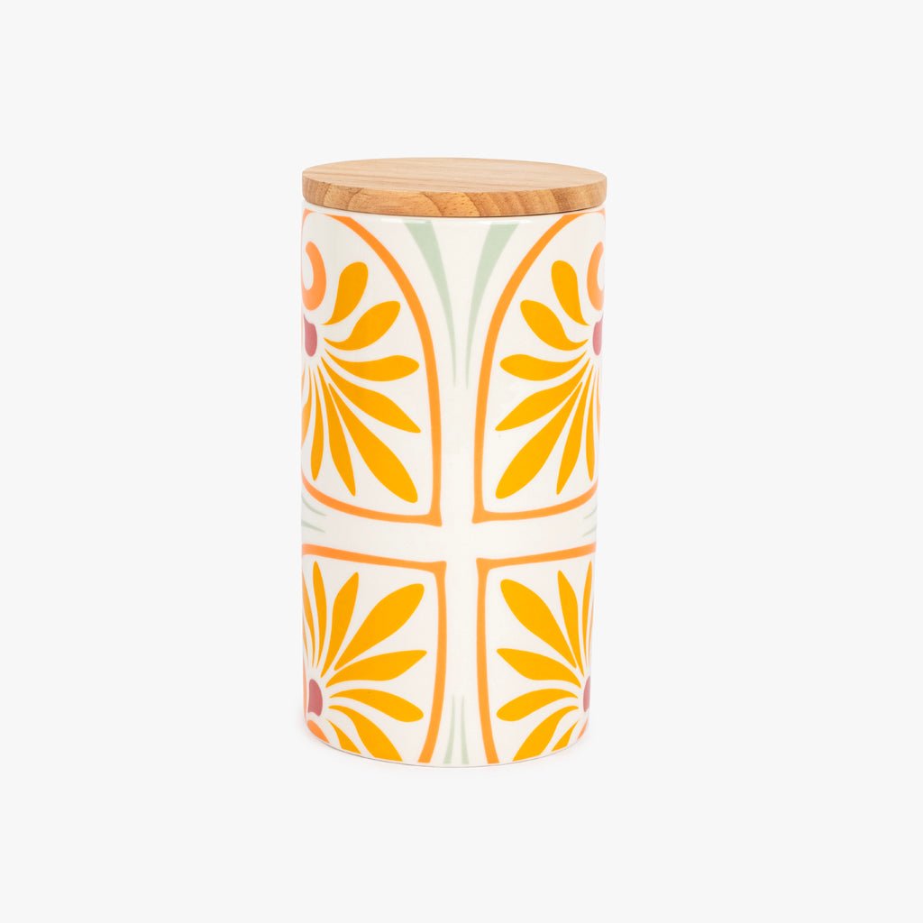 Pote Laranja com Tampa de Bambu AZULEJO - Gato Preto