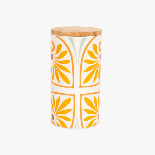 Pote Laranja com Tampa de Bambu AZULEJO - Gato Preto