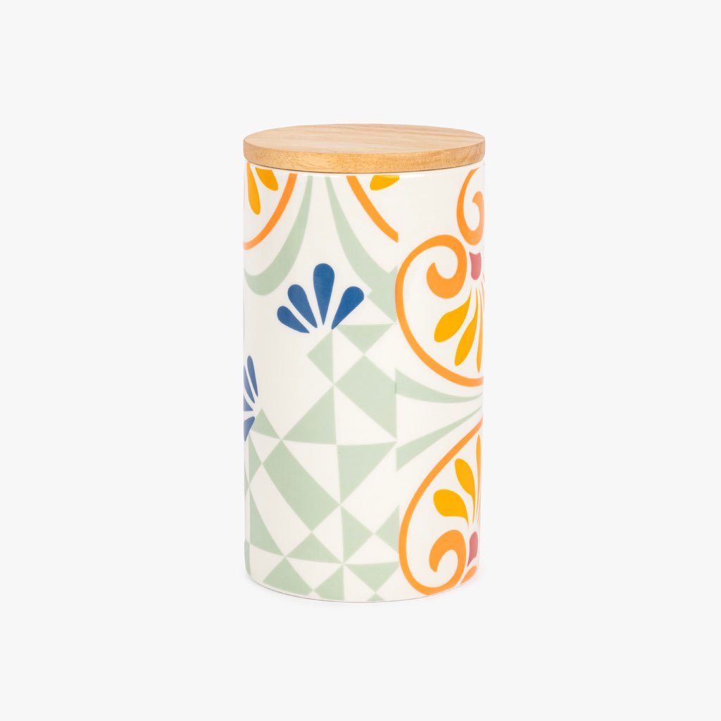 Pote Laranja com Tampa de Bambu AZULEJO - Gato Preto