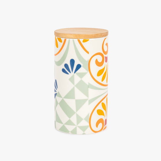 Pote Laranja com Tampa de Bambu AZULEJO - Gato Preto