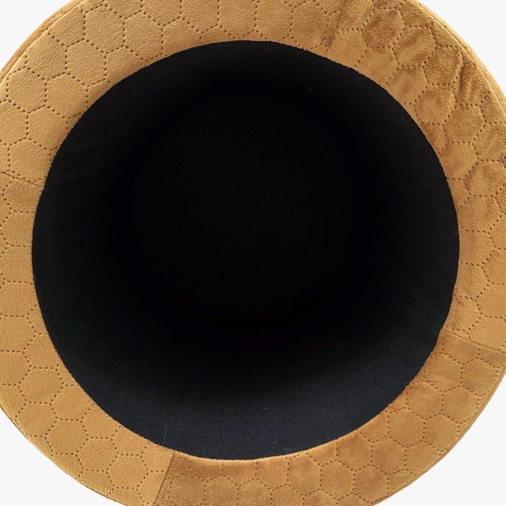 Pouf Mostarda de Veludo com padrão e arrumação LUCENA - Gato Preto