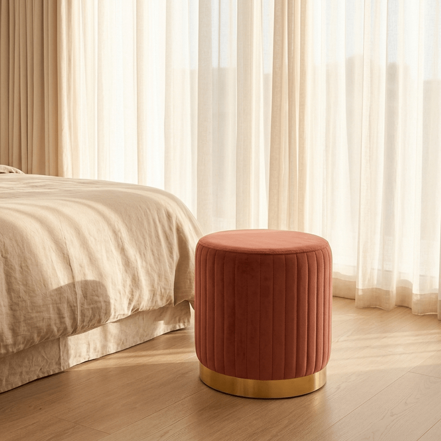 Pouf Tijolo de Veludo com riscas em dourado ANDRIA - Gato Preto