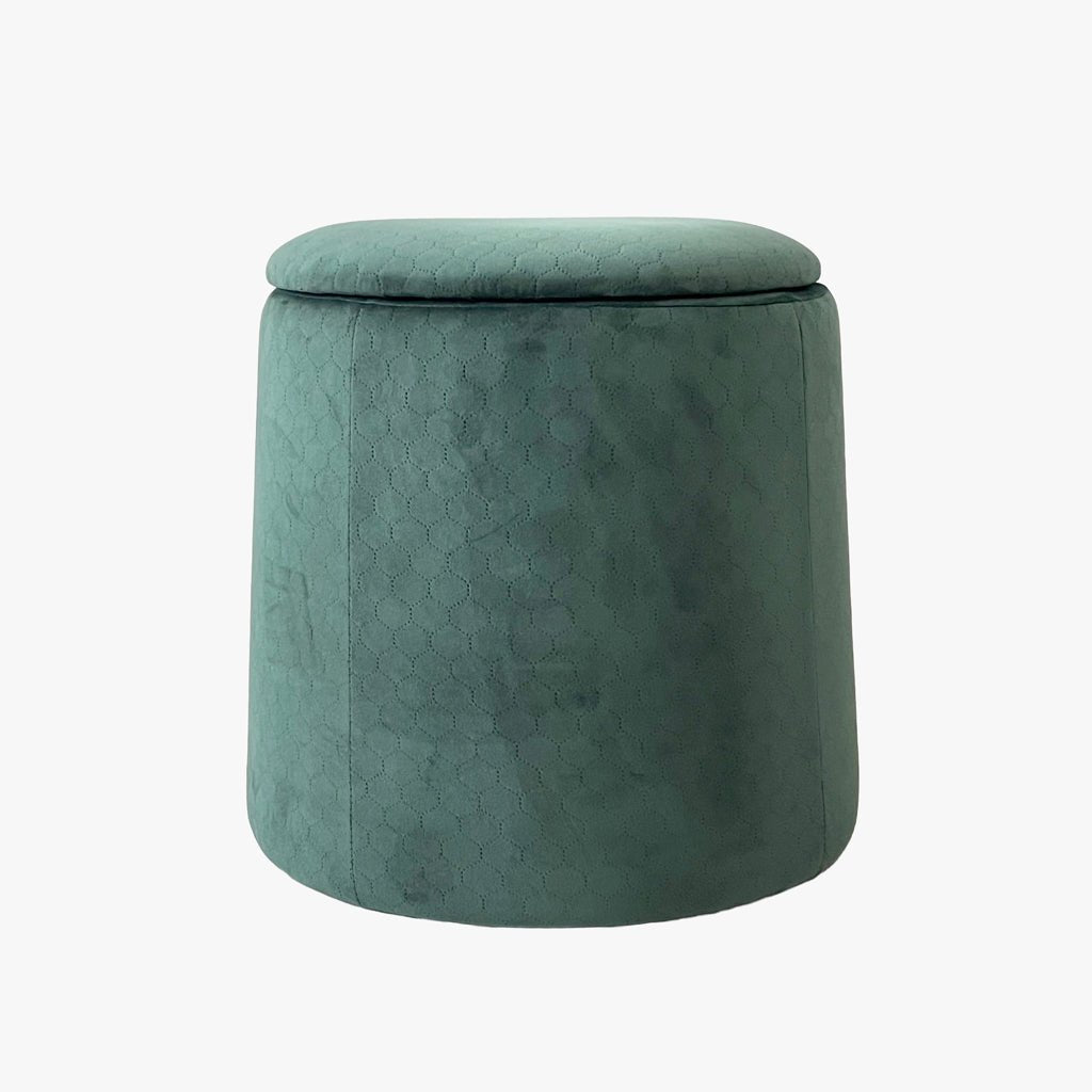 Pouf Verde Esmeralda de Veludo com padrão e arrumação LUCENA - Gato Preto