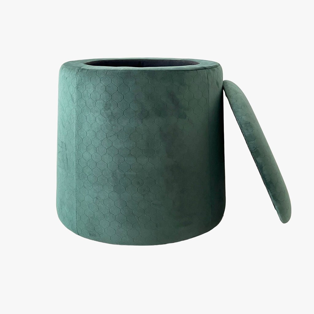 Pouf Verde Esmeralda de Veludo com padrão e arrumação LUCENA - Gato Preto