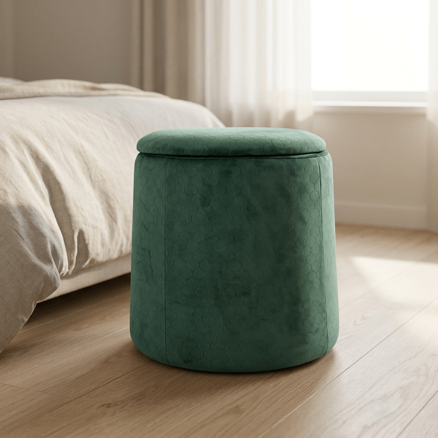 Pouf Verde Esmeralda de Veludo com padrão e arrumação LUCENA - Gato Preto