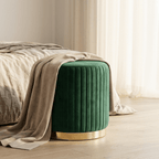 Pouf Verde Esmeralda de Veludo com Riscas em Dourado ANDRIA - Gato Preto