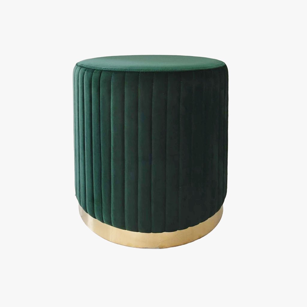 Pouf Verde Esmeralda de Veludo com Riscas em Dourado ANDRIA - Gato Preto