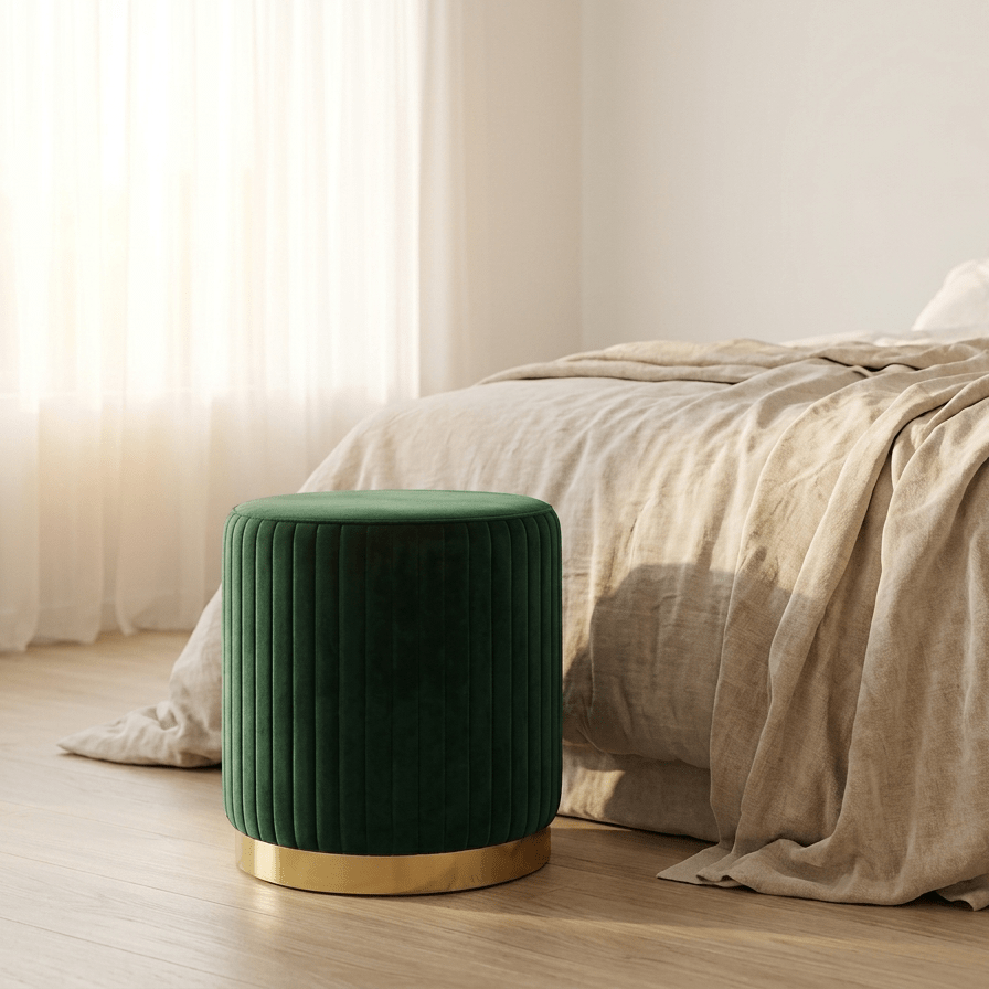 Velvet Mustard Pouf with Pattern and Storage LUCENA – Gato Preto