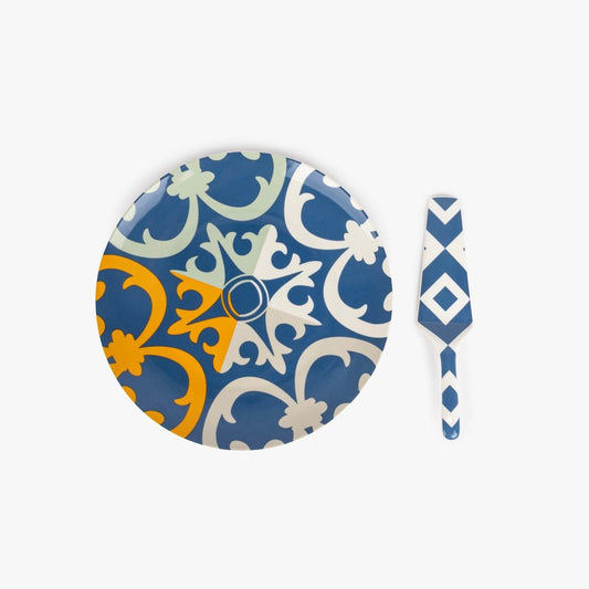 Prato de Bolo com Espátula AZULEJO - Gato Preto