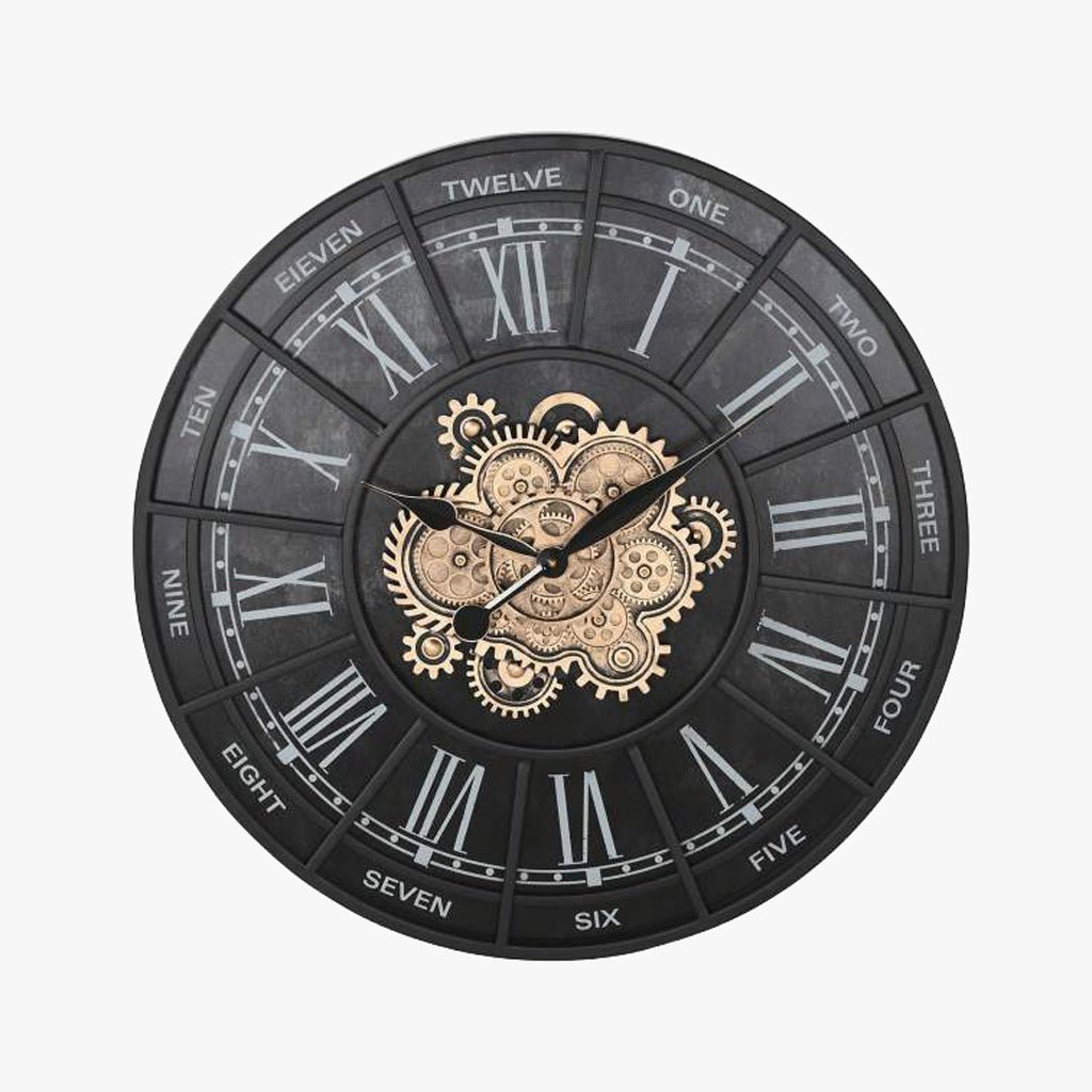 Relogio Preto Dourado 75x7x75 - Gato Preto