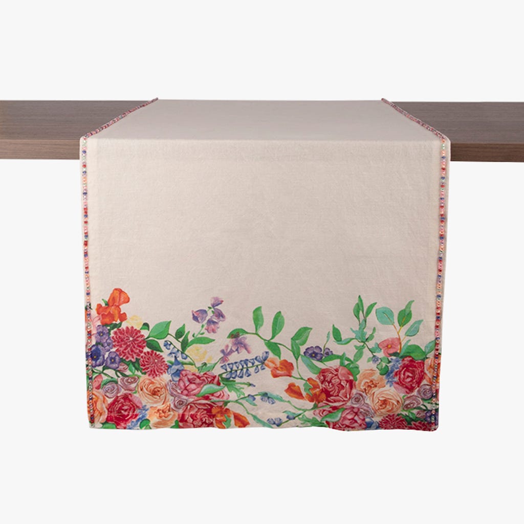 Runner de Mesa Algodão e Linho Flores MARIE - Gato Preto