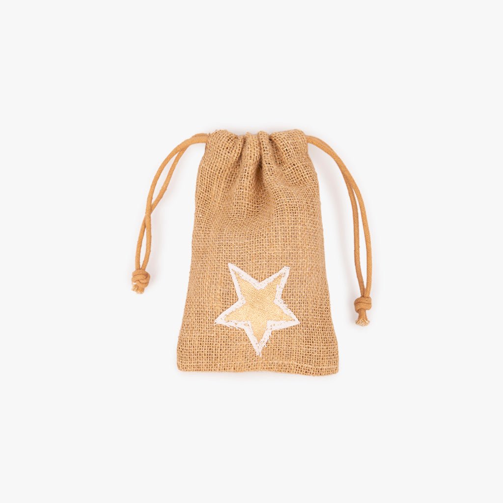 Saco de Juta Estrela Dourada 18x12cm COZY - Gato Preto