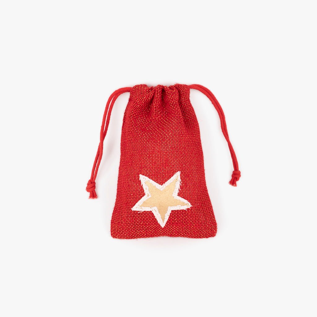 Saco de Juta vermelho Estrela 18x12cm COZY - Gato Preto