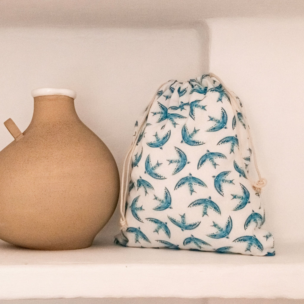 Saco para Pão Algodão com Pássaros Azuis BLUE BIRD - Gato Preto