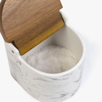 Saleiro de Cerâmica com Tampa de Acácia NEPAL - Gato Preto