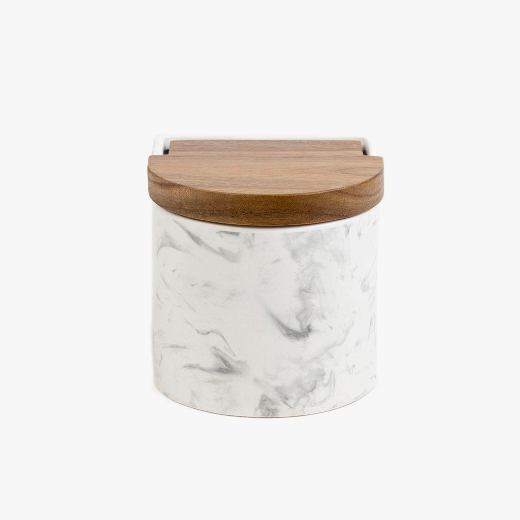 Saleiro de Cerâmica com Tampa de Acácia NEPAL - Gato Preto