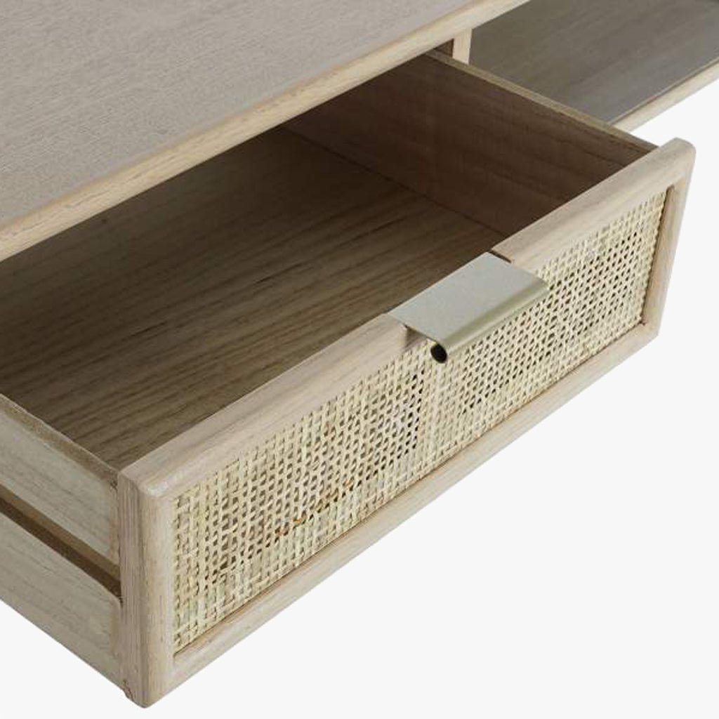 Secretária Madeira e Rattan Natural 120x42,5x78 NÓRDIS - Gato Preto