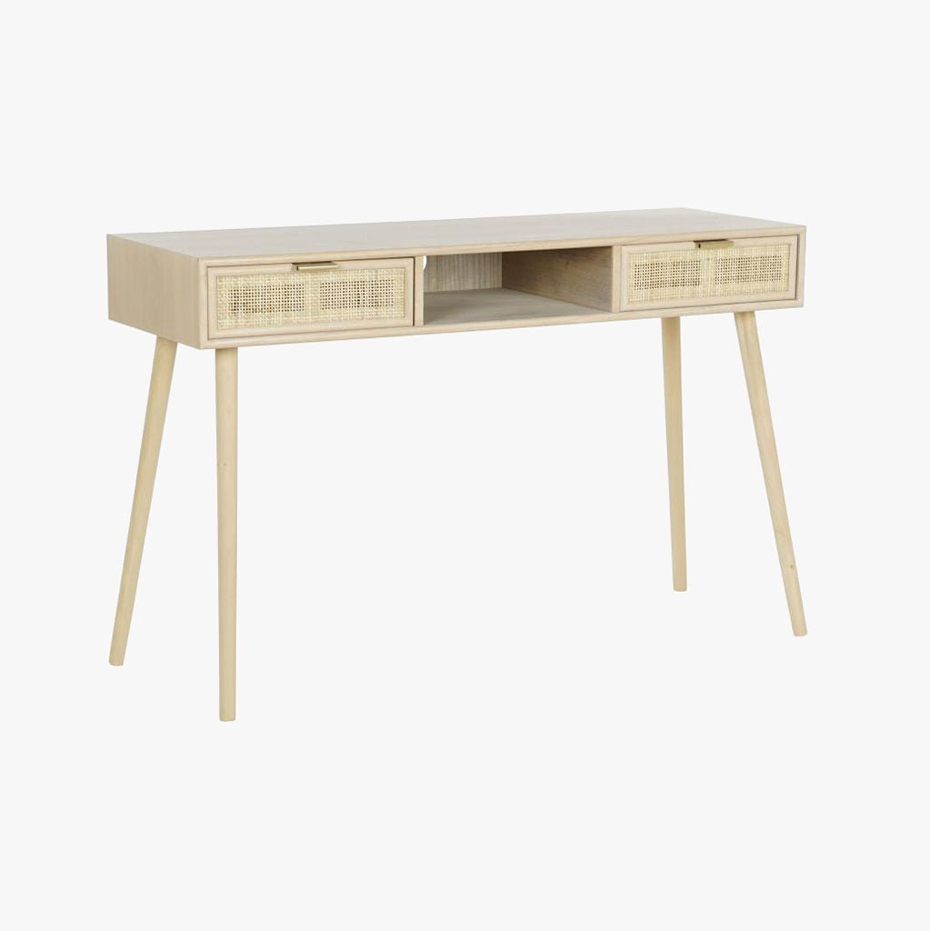 Secretária Madeira e Rattan Natural 120x42,5x78 NÓRDIS - Gato Preto