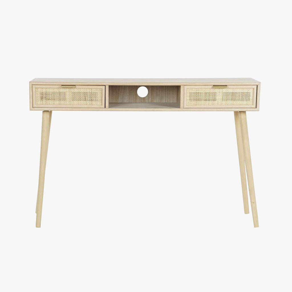 Secretária Madeira e Rattan Natural 120x42,5x78 NÓRDIS - Gato Preto