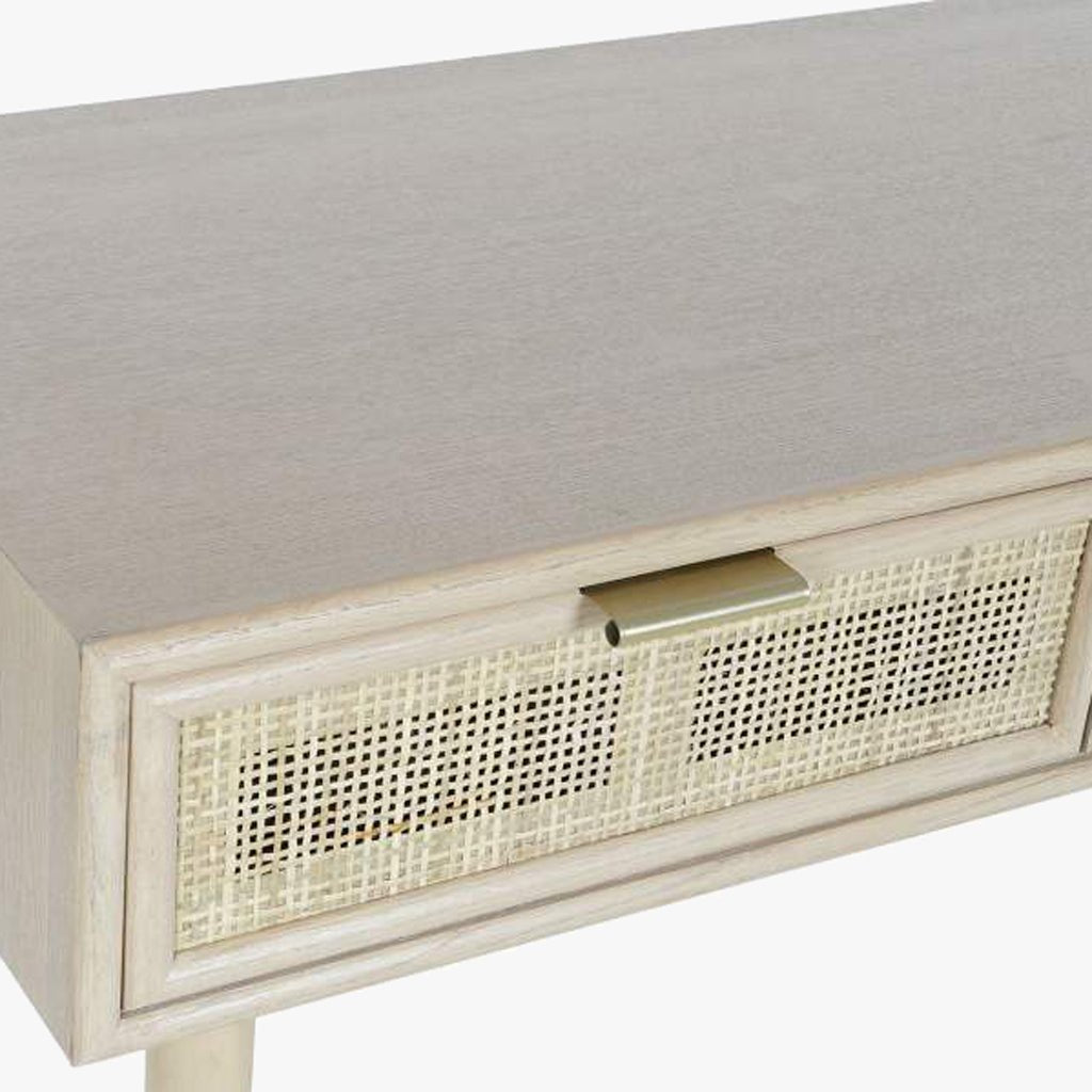 Secretária Madeira e Rattan Natural 120x42,5x78 NÓRDIS - Gato Preto