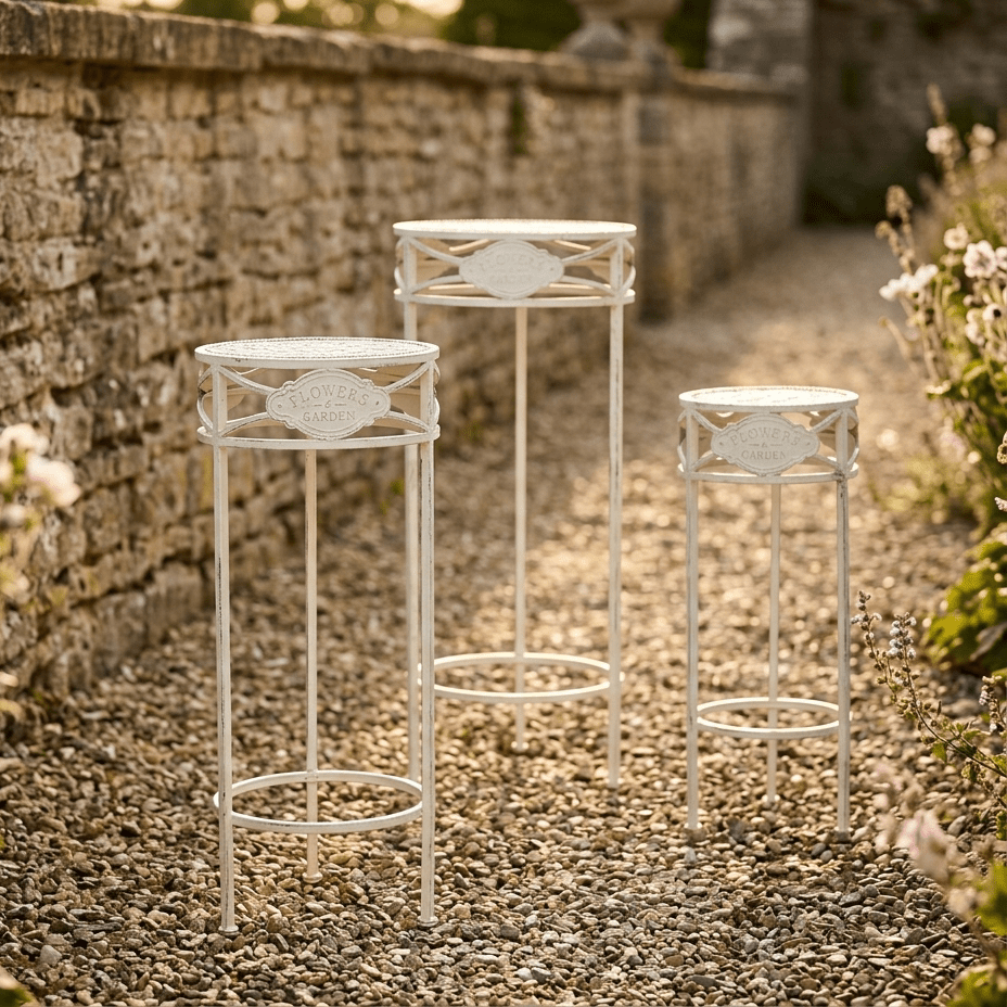 Set de 3 Mesas de Apoio de Exterior 30,5x30,5x70 cm | Romantic Garden - Gato Preto