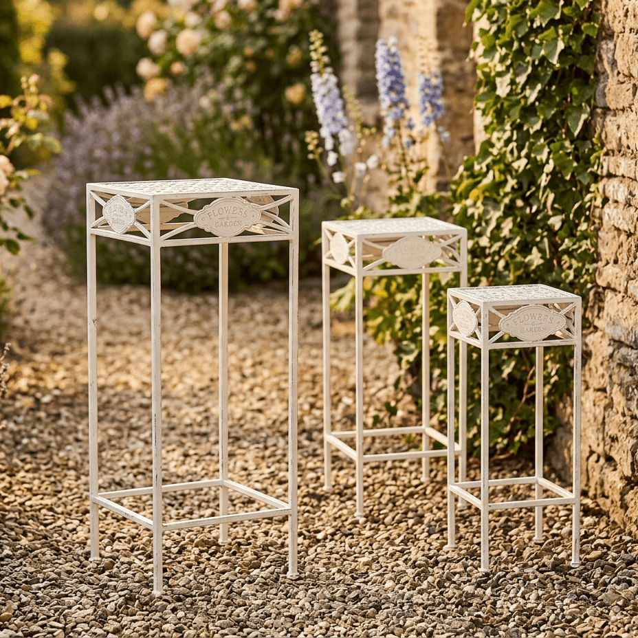 Set de 3 Mesas de Apoio de Exterior 30x30x70 cm | Romantic Garden - Gato Preto