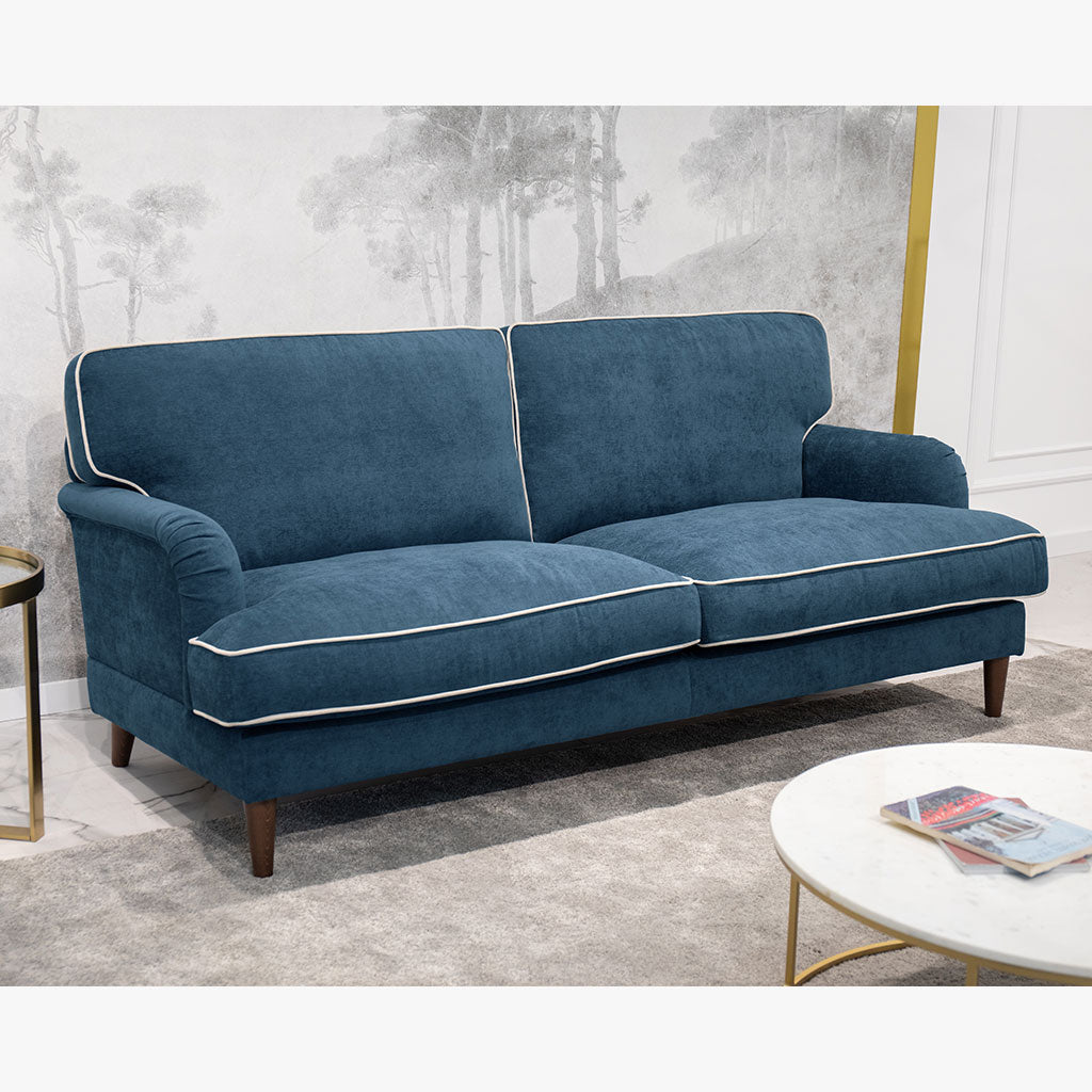 Sofá 3 Lugares Azul Escuro com perfis em Bege SPENCER - Gato Preto