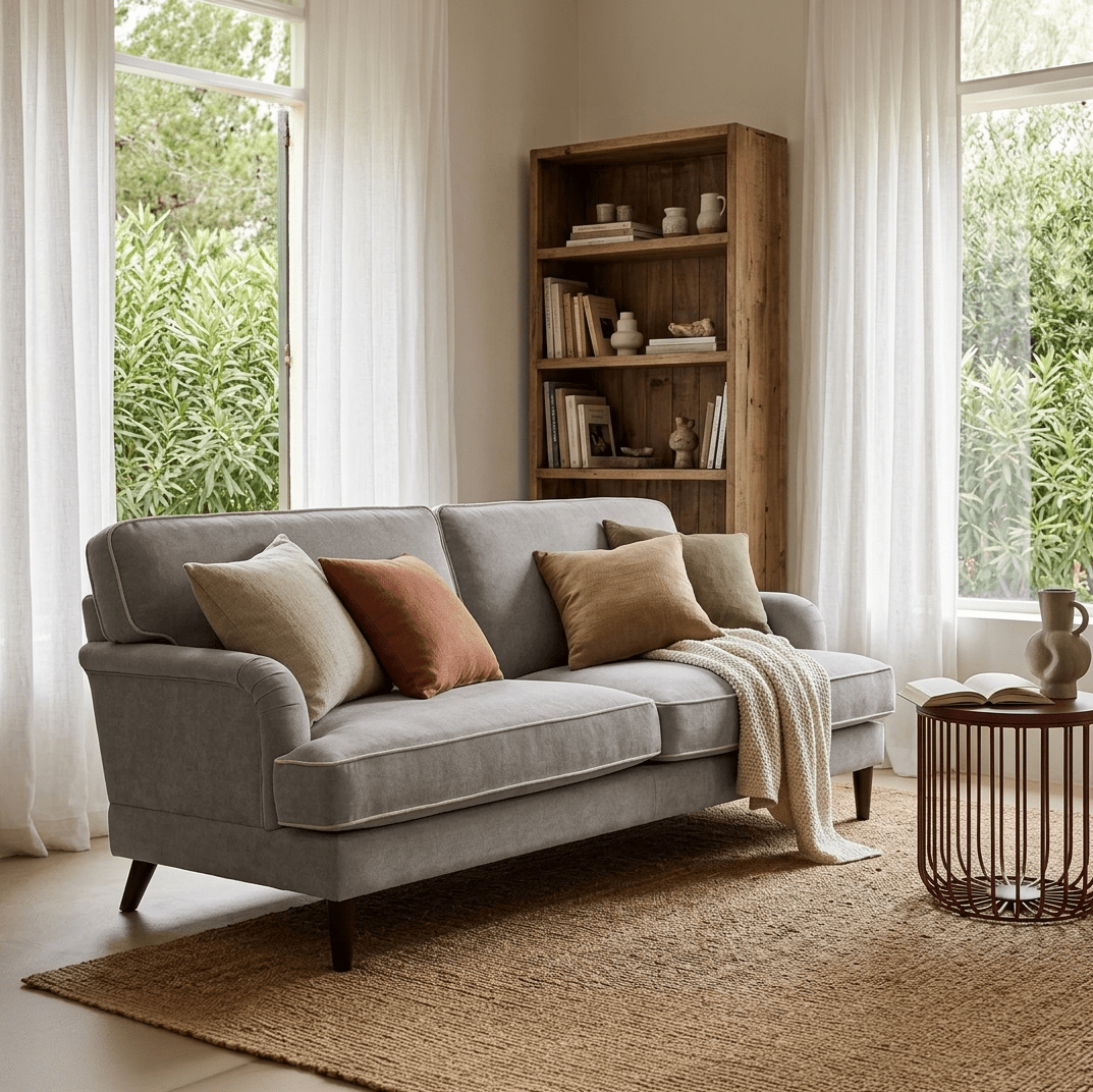 Sofá 3 Lugares Taupe com perfis em Bege SPENCER - Gato Preto