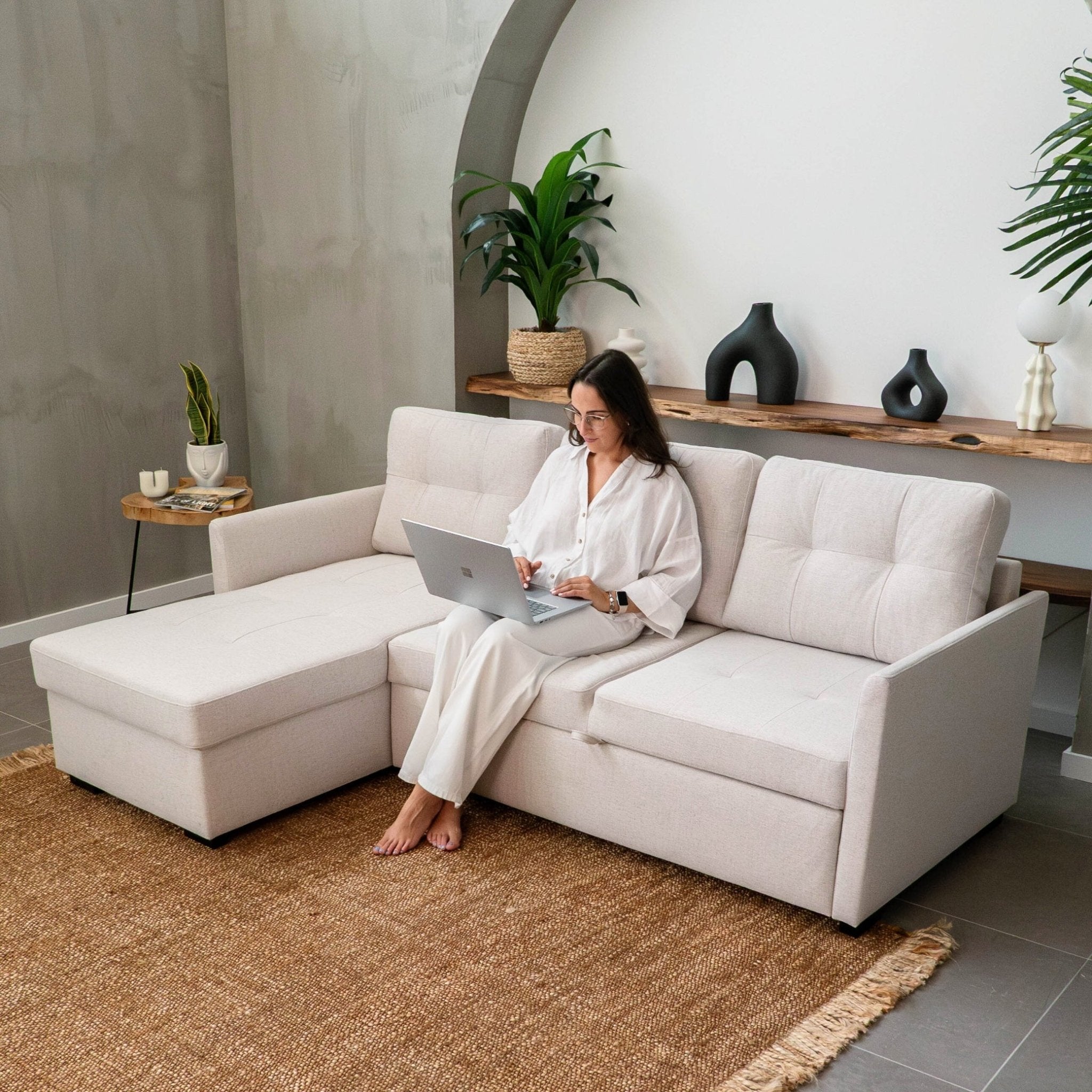 Sofá - cama 3 Lugares com chaise longue GOSLING - Gato Preto