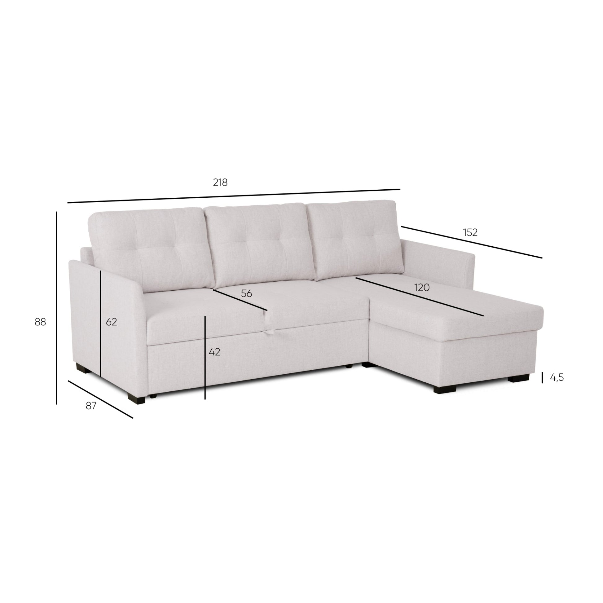 Sofá - cama 3 Lugares com chaise longue GOSLING - Gato Preto