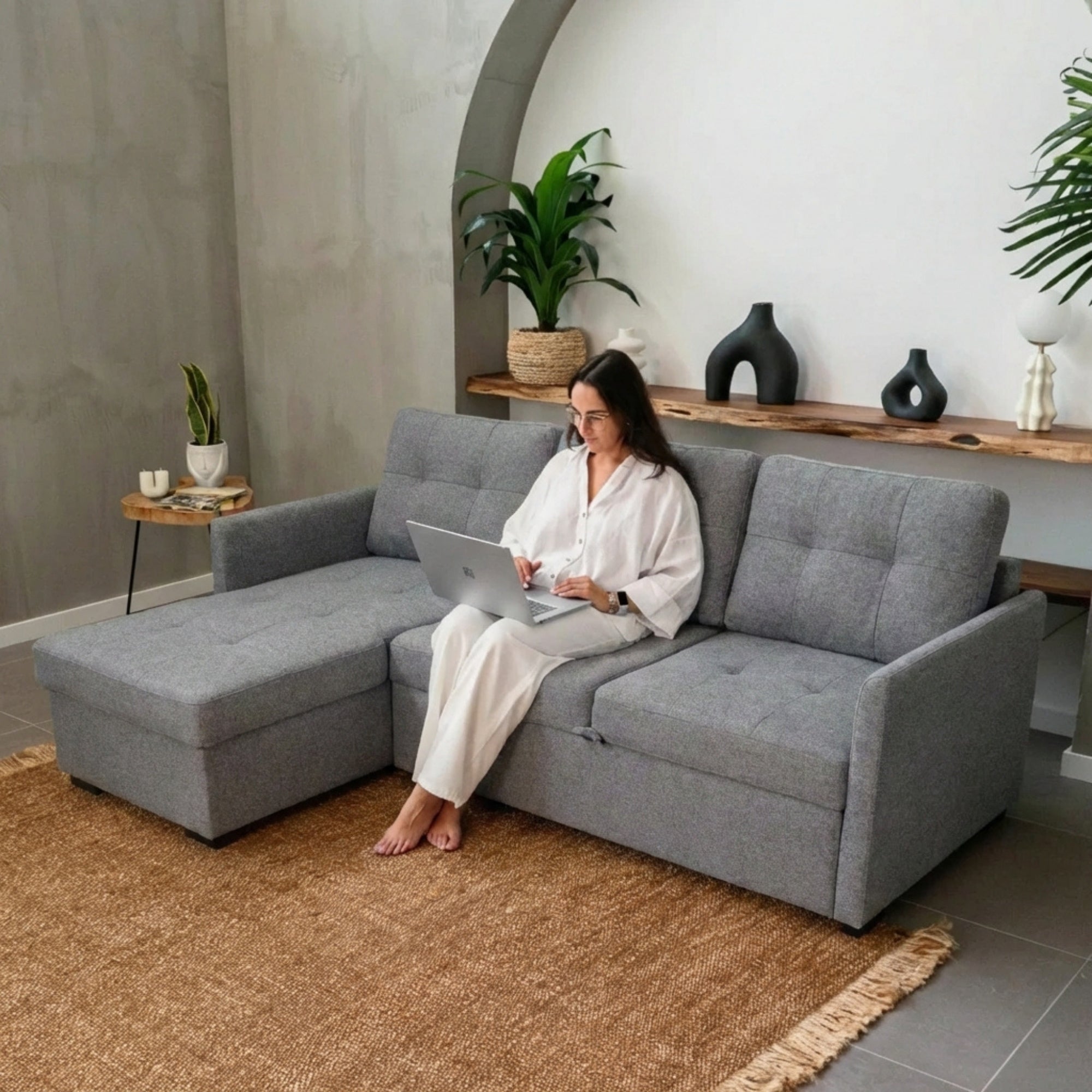 Sofá - cama 3 Lugares com chaise longue GOSLING - Gato Preto