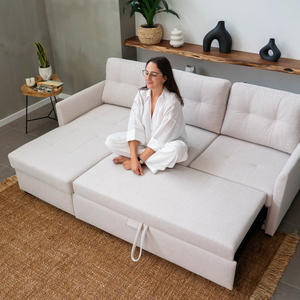 Sofá - cama 3 Lugares com chaise longue GOSLING - Gato Preto