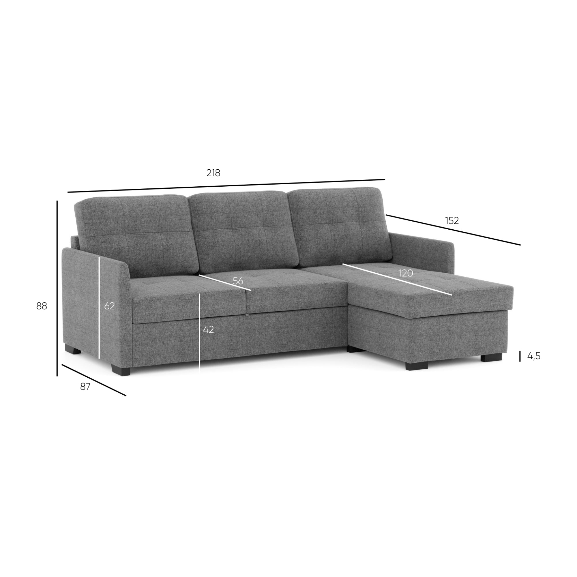 Sofá - cama 3 Lugares com chaise longue GOSLING - Gato Preto