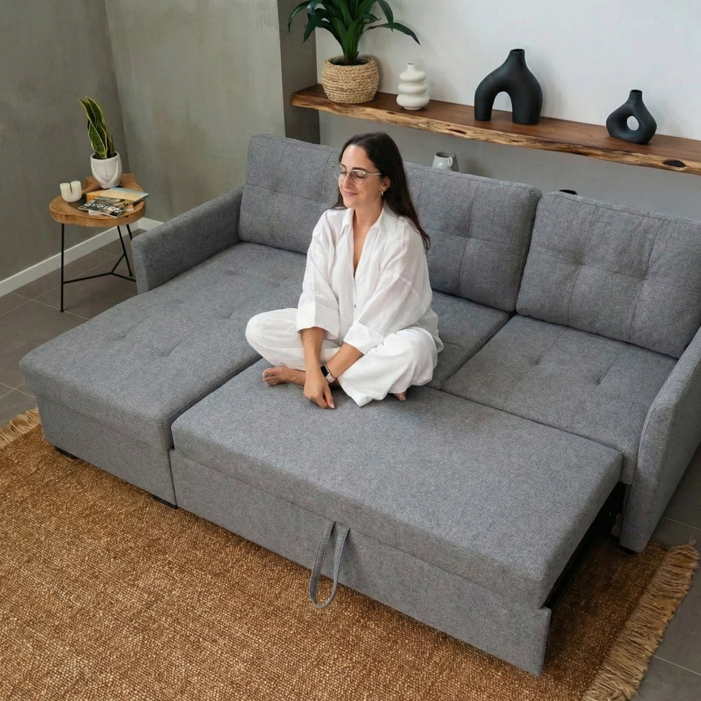 Sofá - cama 3 Lugares com chaise longue GOSLING - Gato Preto