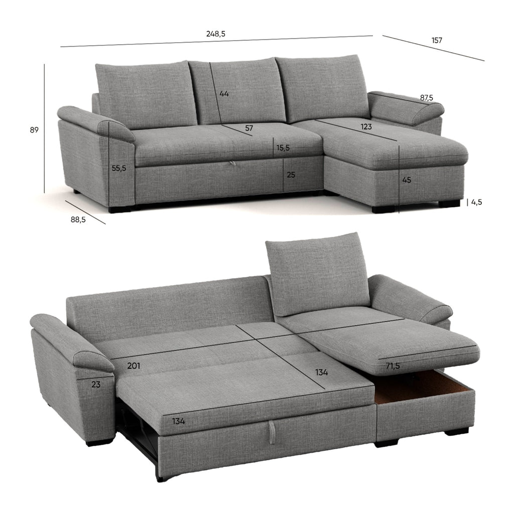 Sofá - cama 3 Lugares com chaise longue - Portman - Gato Preto