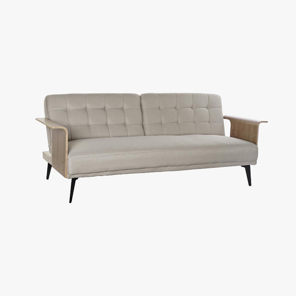 Sofá Cama Bege com Estrutura em Madeira e Sistema Click - Clack MOVE - Gato Preto