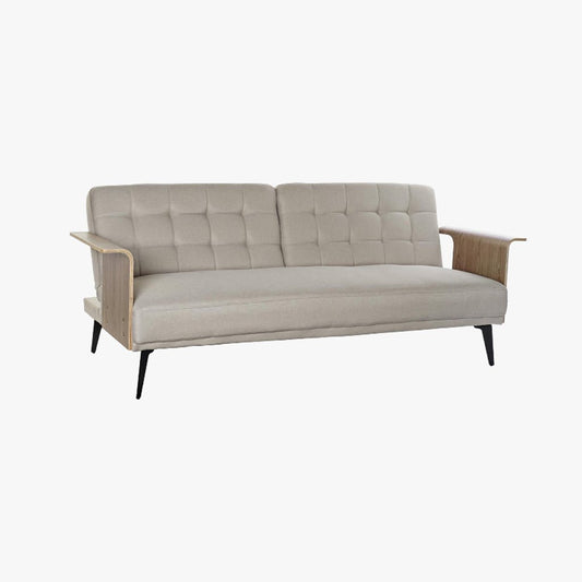 Sofá Cama Bege com Estrutura em Madeira e Sistema Click - Clack MOVE - Gato Preto