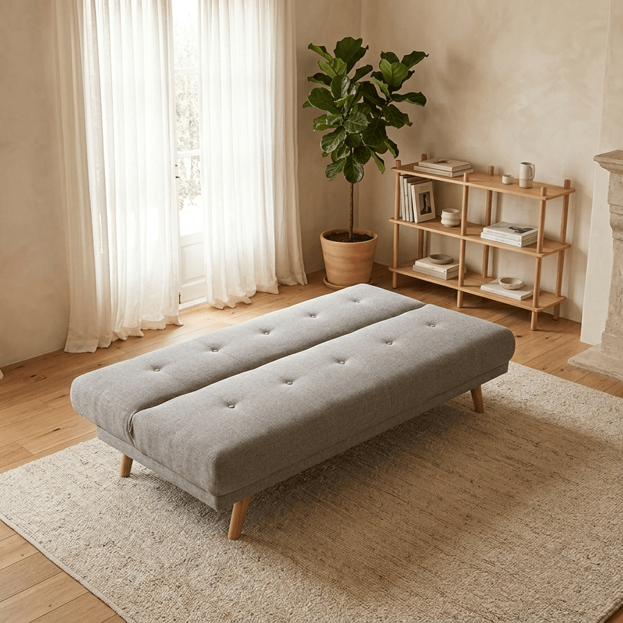 Sofá Cama Cinza com Sistema Click - Clack MOVE - Gato Preto