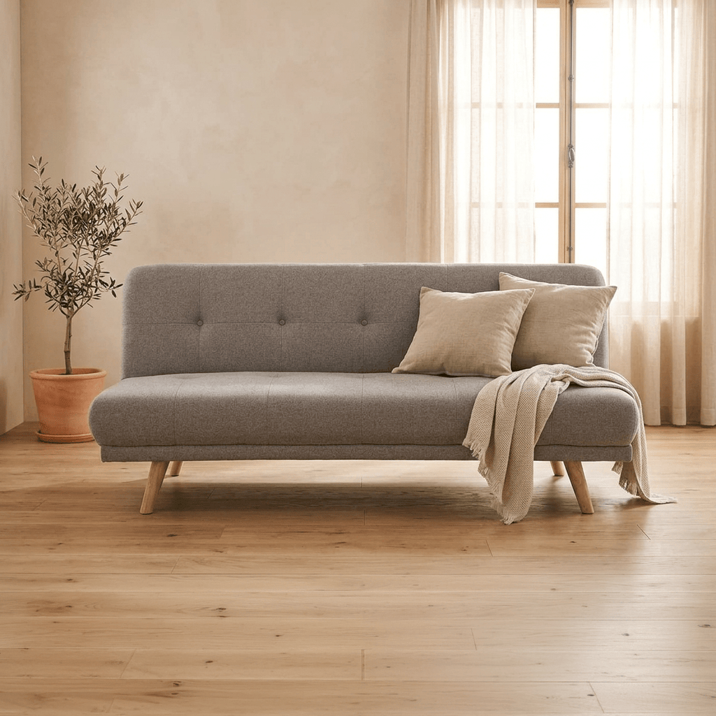 Sofá Cama Cinza com Sistema Click - Clack MOVE - Gato Preto