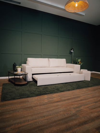 Sofá cama com 2 pufes bege AVERY - Gato Preto