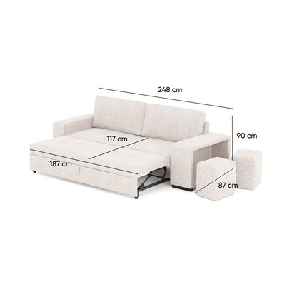 Sofá cama com 2 pufes bege AVERY - Gato Preto