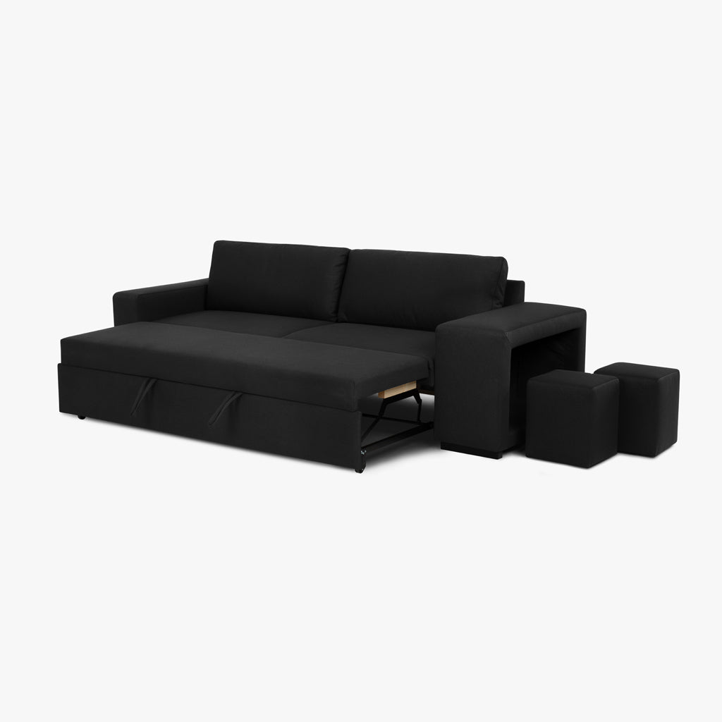 Sofá cama com 2 pufes bege AVERY - Gato Preto