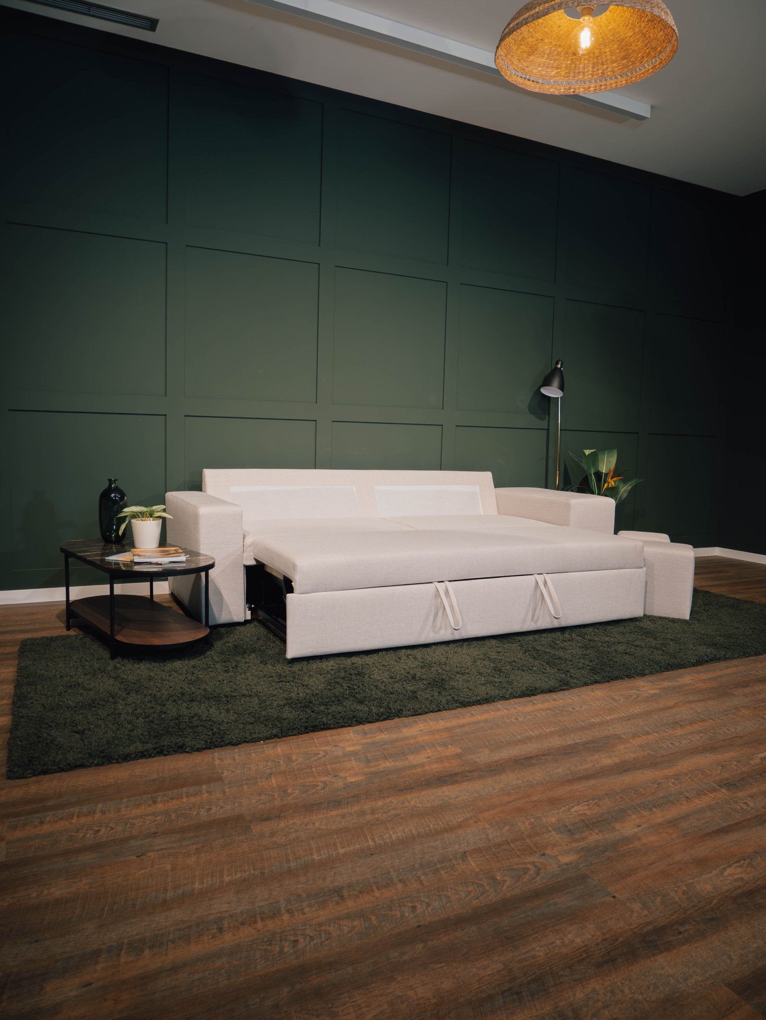 Sofá cama com 2 pufes bege AVERY - Gato Preto