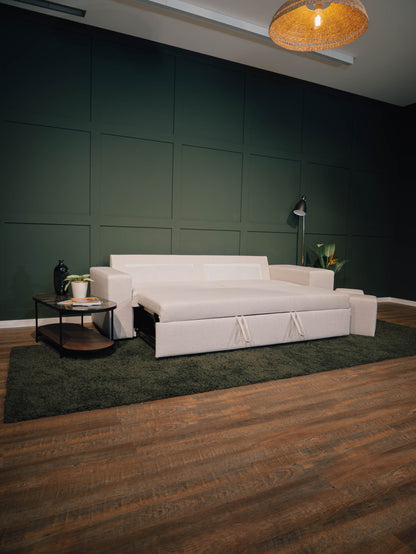 Sofá cama com 2 pufes bege AVERY - Gato Preto